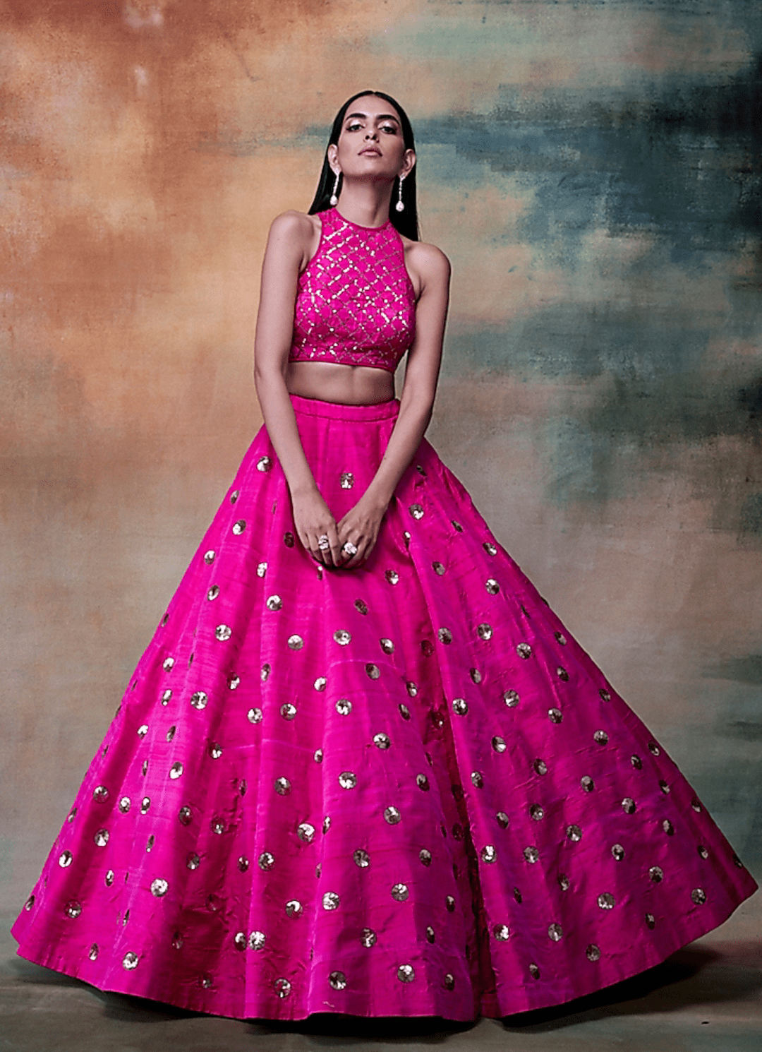 Rani Pink Silk Hand Embroidered Lehenga Set Vvani by Vani Vats - Fabilicious Fashion