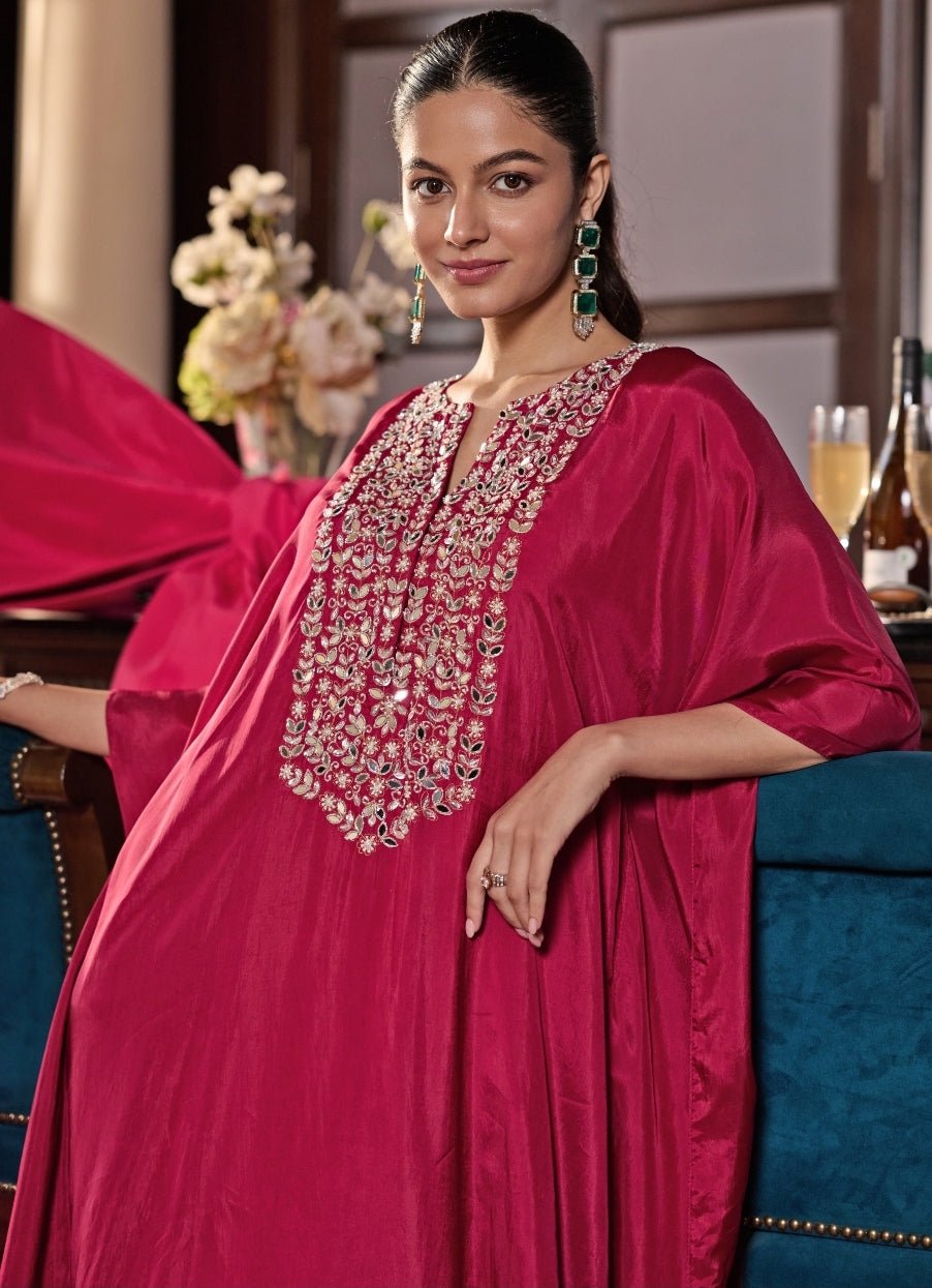 Rani Pink Silk Kaftan Seema Thukral - Fabilicious Fashion