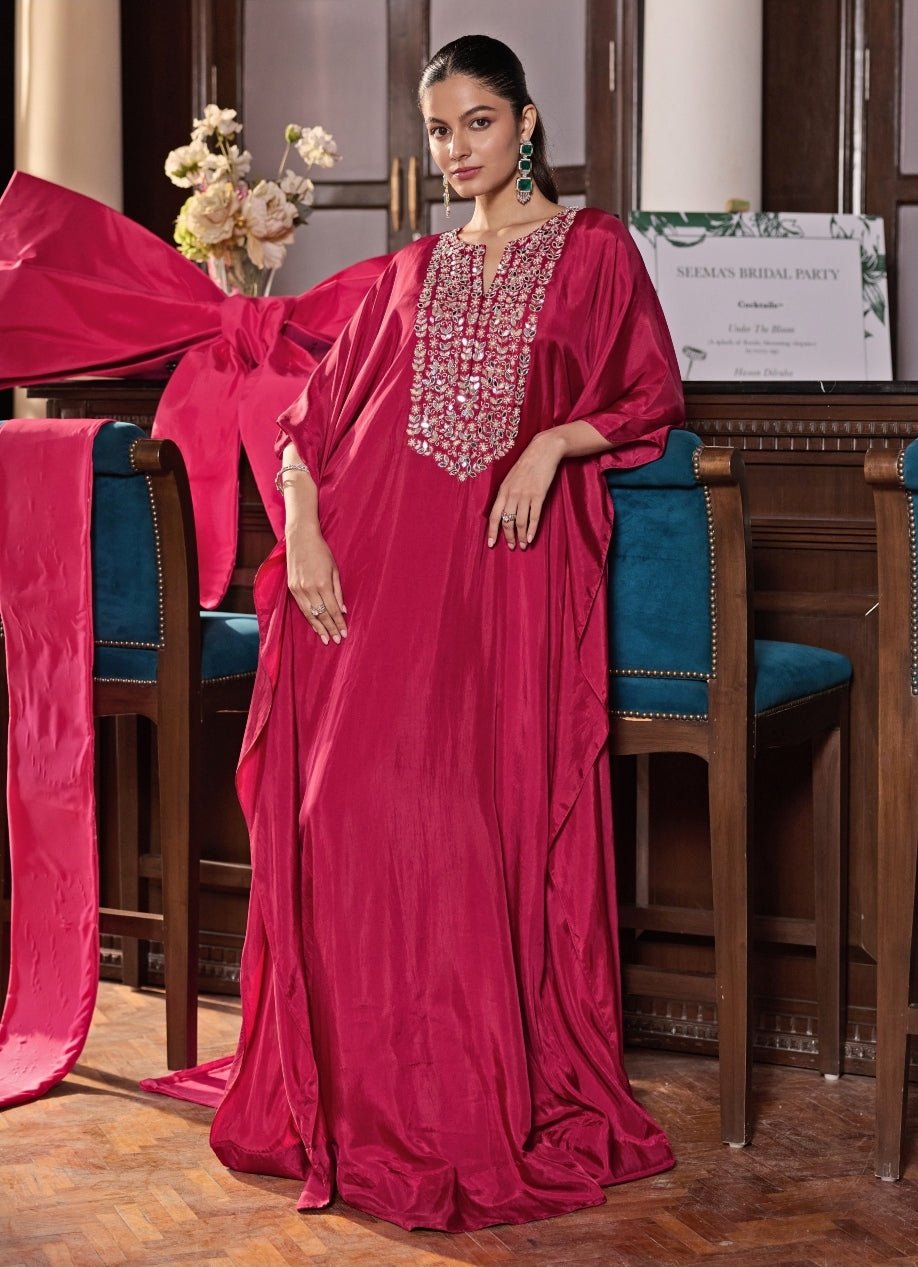 Rani Pink Silk Kaftan Seema Thukral - Fabilicious Fashion