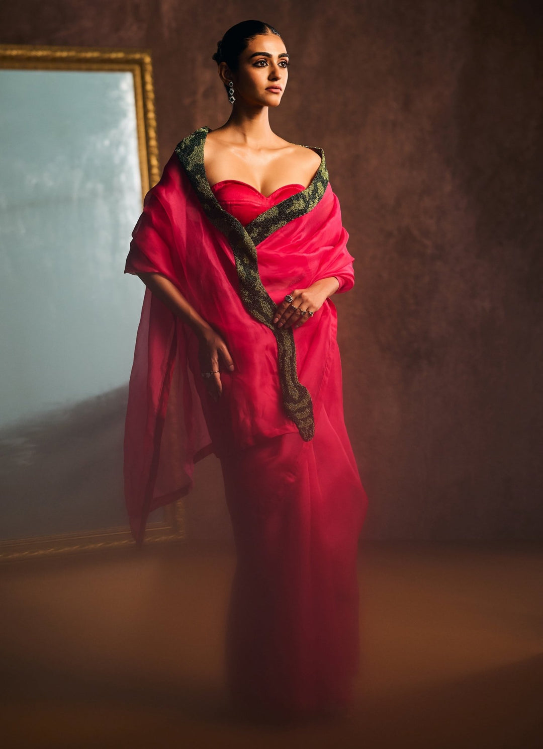 Rani Pink Silk Organza Embroidered Saree Kapardara - Fabilicious Fashion