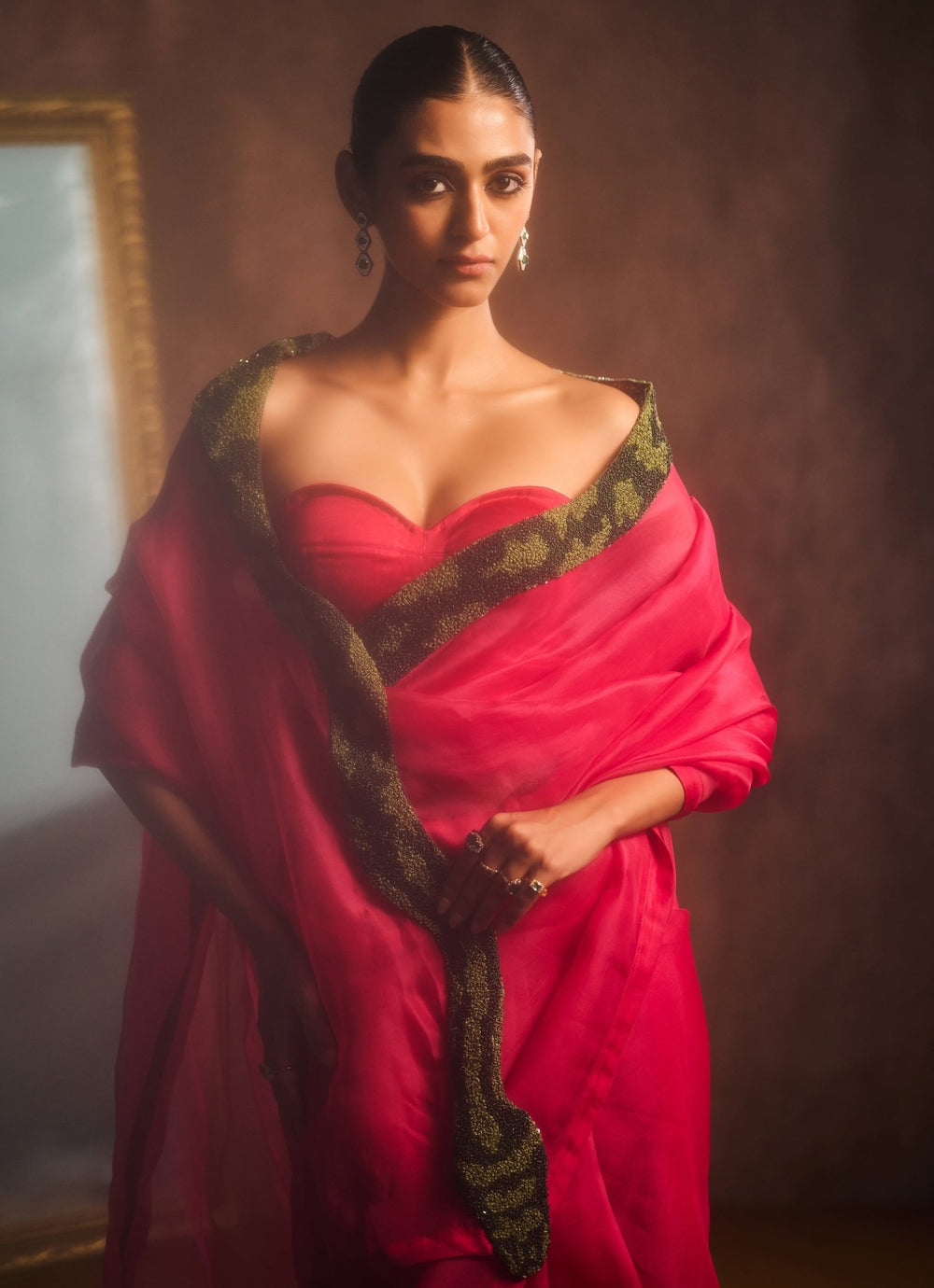 Rani Pink Silk Organza Embroidered Saree Kapardara - Fabilicious Fashion