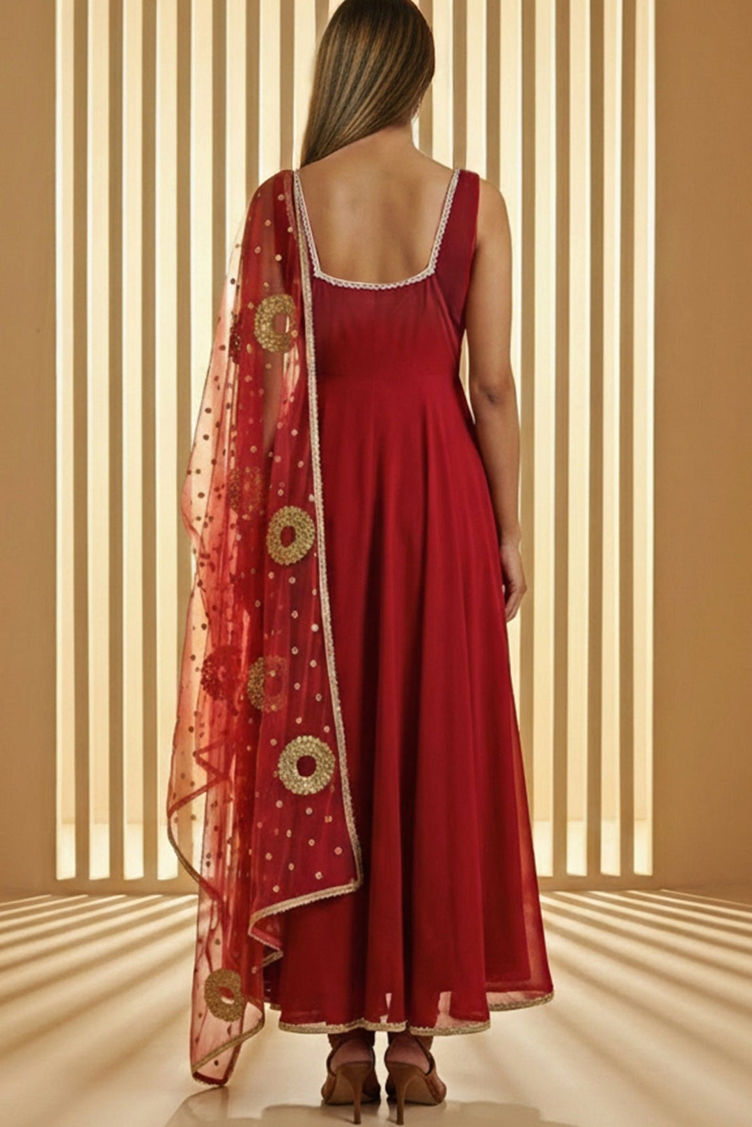 Anisha Shetty Rasberry Red Velvet AnarkaliFabilicious Fashion
