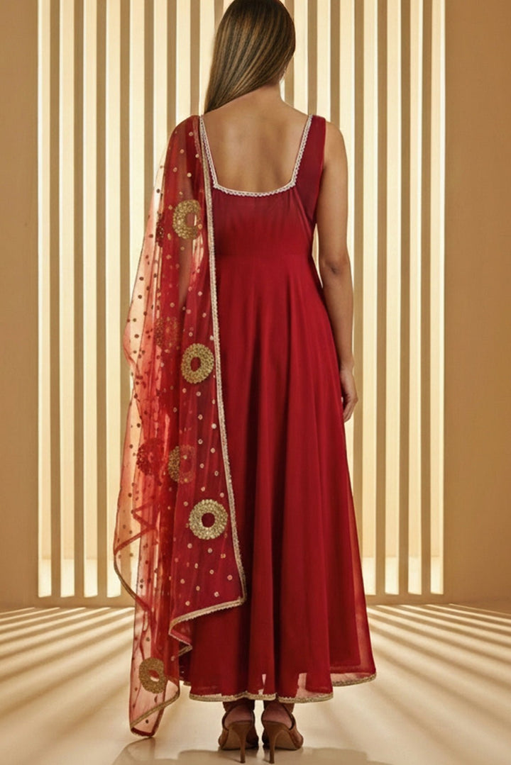 Anisha Shetty Rasberry Red Velvet AnarkaliFabilicious Fashion