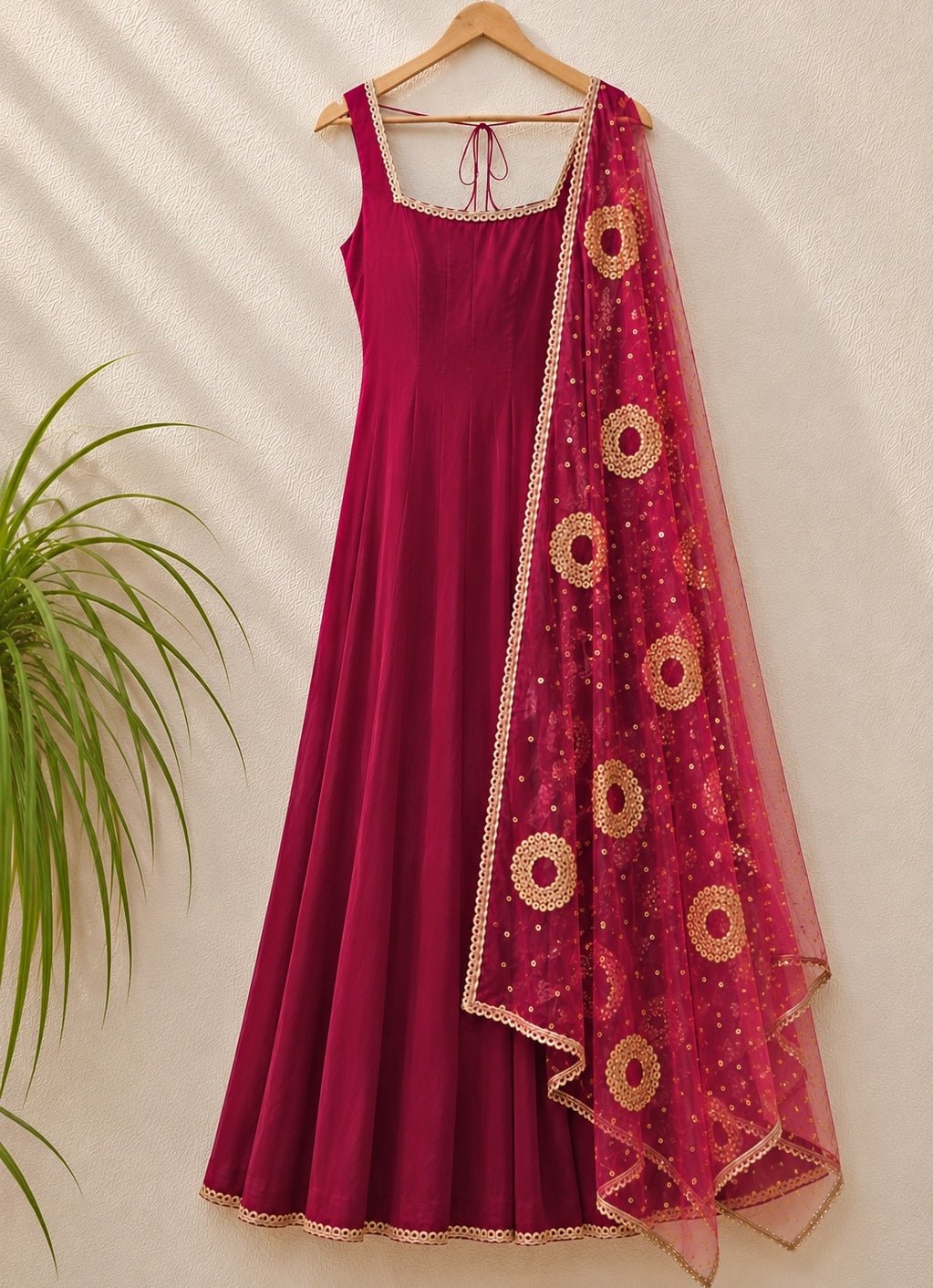 Rasberry Red Velvet Anarkali Anisha Shetty - Fabilicious Fashion