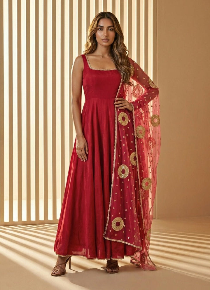 Anisha Shetty Rasberry Red Velvet AnarkaliFabilicious Fashion