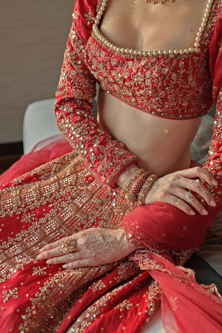 Raspberry Pink Mirrors And Sequins Silk Lehenga Set Jigar and Nikita - Fabilicious Fashion