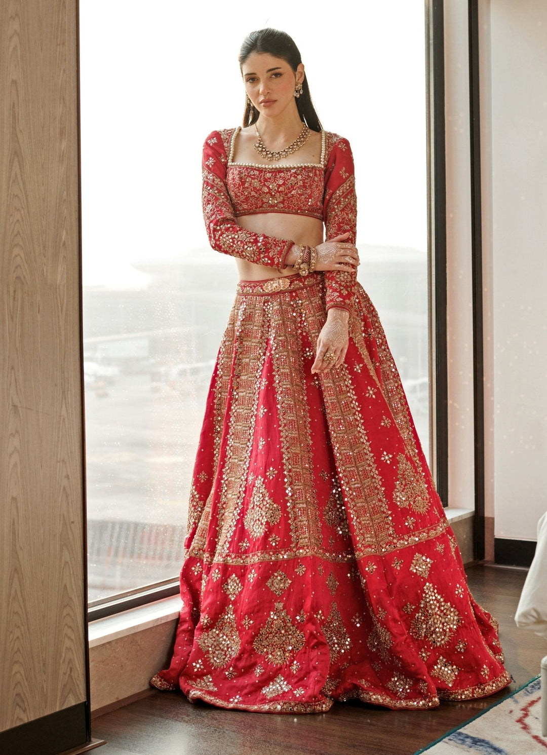 Raspberry Pink Mirrors And Sequins Silk Lehenga Set Jigar and Nikita - Fabilicious Fashion