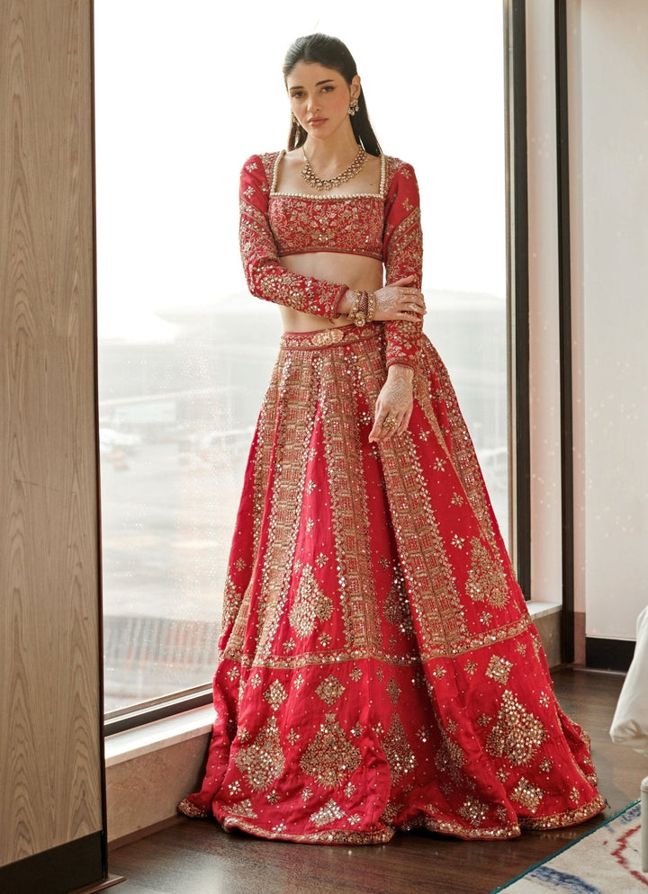 Raspberry Pink Mirrors And Sequins Silk Lehenga Set Jigar and Nikita - Fabilicious Fashion