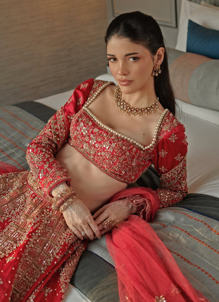 Raspberry Pink Mirrors And Sequins Silk Lehenga Set Jigar and Nikita - Fabilicious Fashion