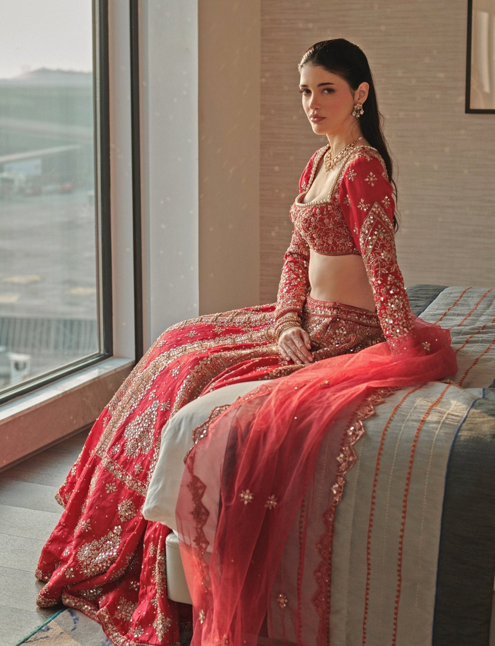 Raspberry Pink Mirrors And Sequins Silk Lehenga Set Jigar and Nikita - Fabilicious Fashion