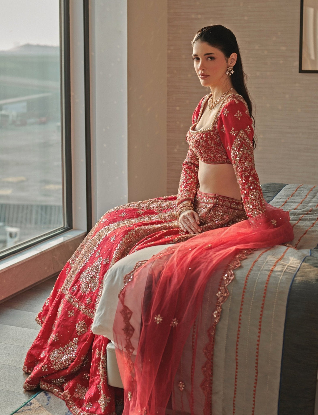 Raspberry Pink Mirrors And Sequins Silk Lehenga Set Jigar and Nikita - Fabilicious Fashion