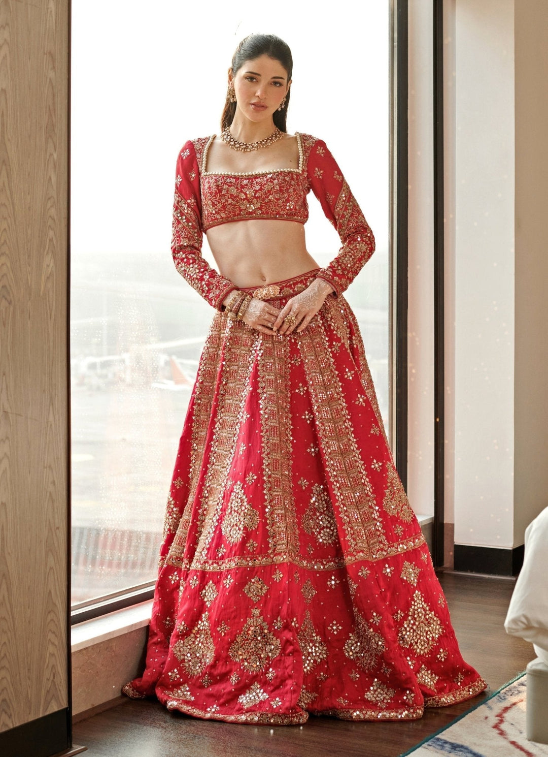 Raspberry Pink Mirrors And Sequins Silk Lehenga Set Jigar and Nikita - Fabilicious Fashion