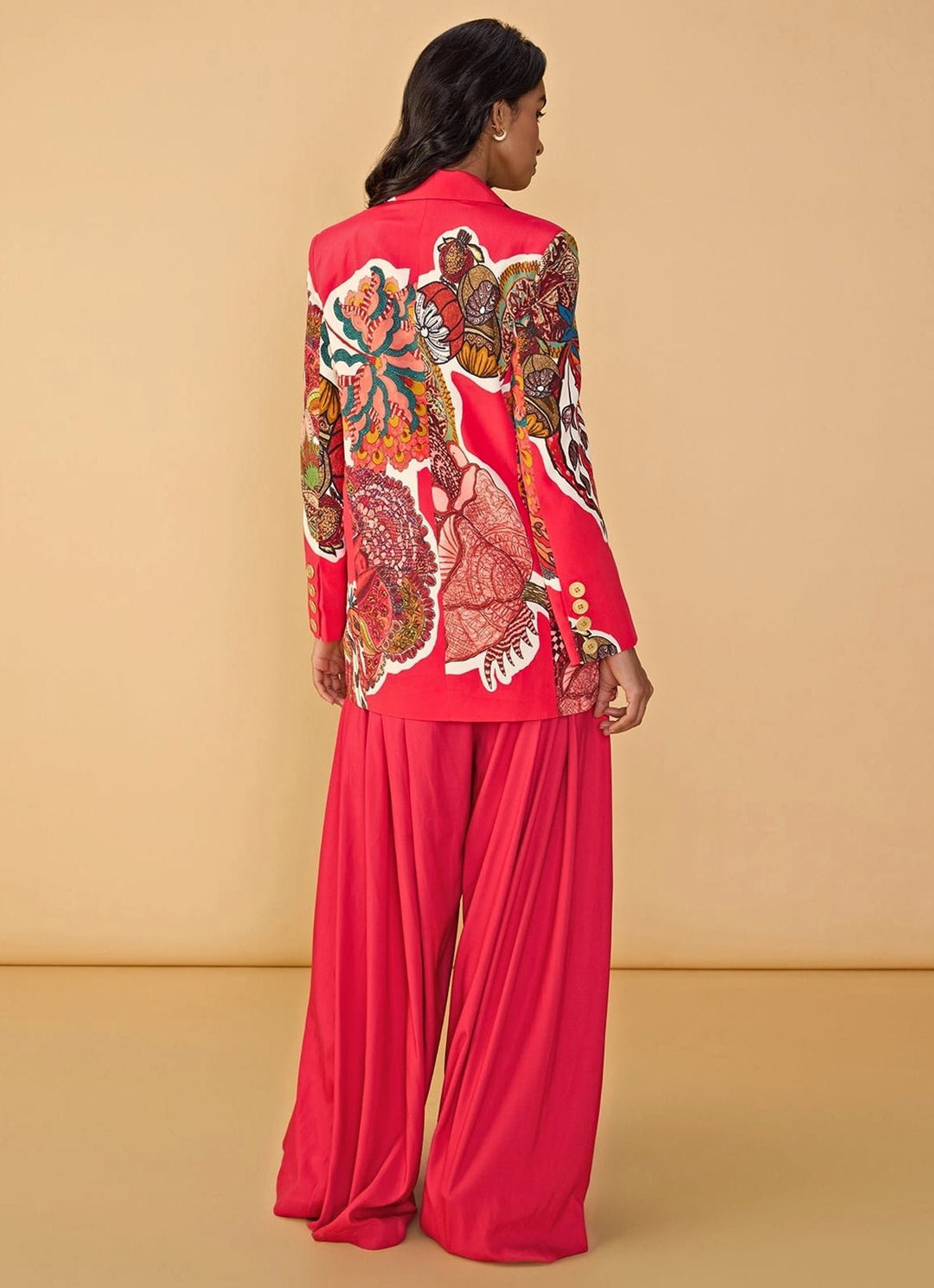 Raspberry Red Blazer Palazzo Set Saaksha & Kinni - Fabilicious Fashion