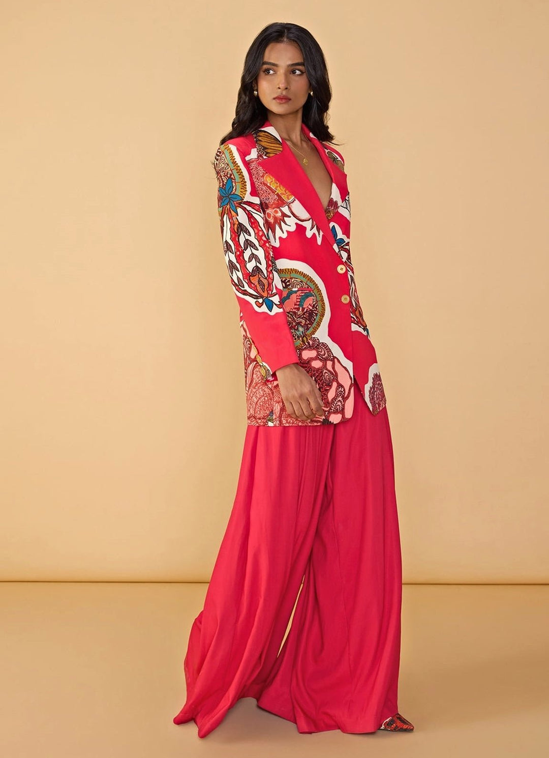 Raspberry Red Blazer Palazzo Set Saaksha & Kinni - Fabilicious Fashion