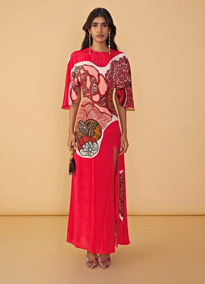Raspberry Red Printed Maxi Dress Saaksha &amp; Kinni - Fabilicious Fashion