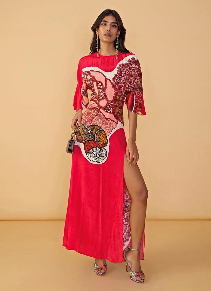 Raspberry Red Printed Maxi Dress Saaksha &amp; Kinni - Fabilicious Fashion