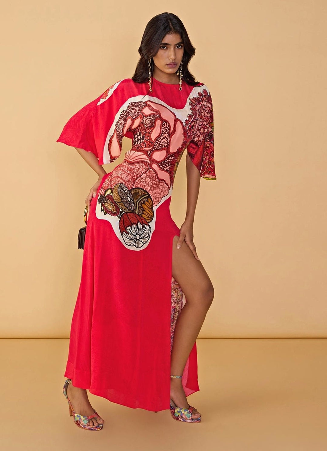 Raspberry Red Printed Maxi Dress Saaksha &amp; Kinni - Fabilicious Fashion