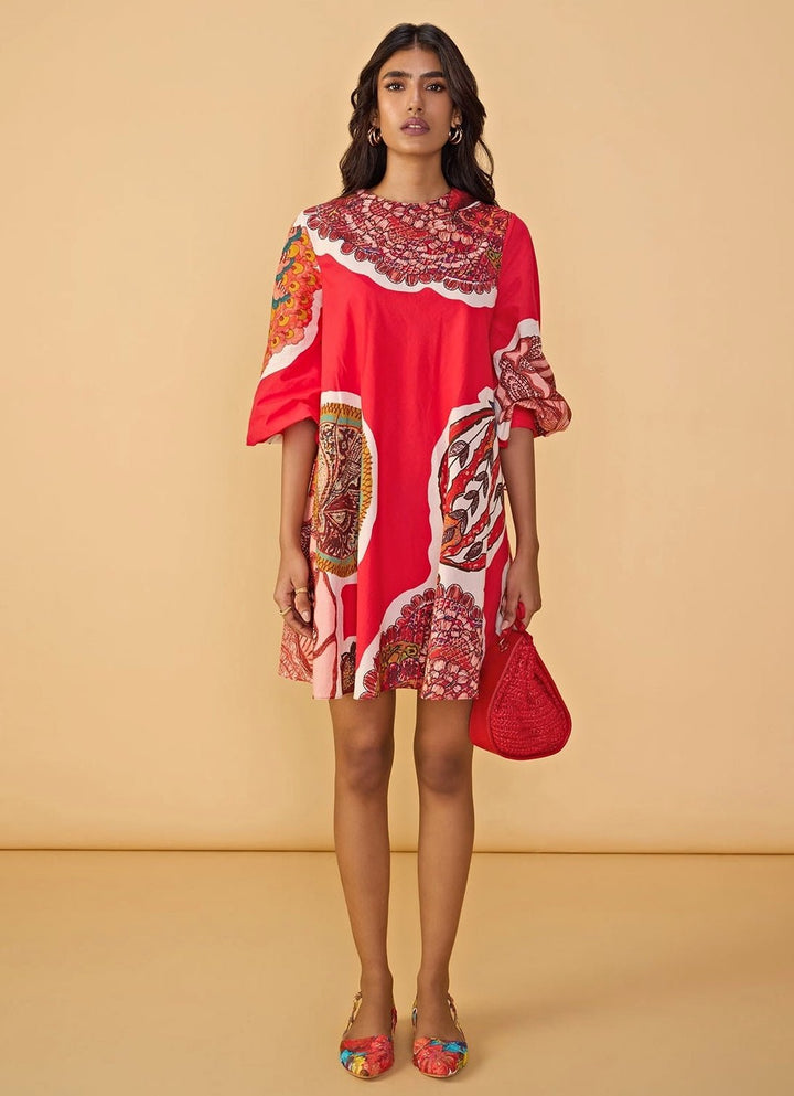 Saaksha &amp; Kinni Red Abstract Print DressFabilicious Fashion