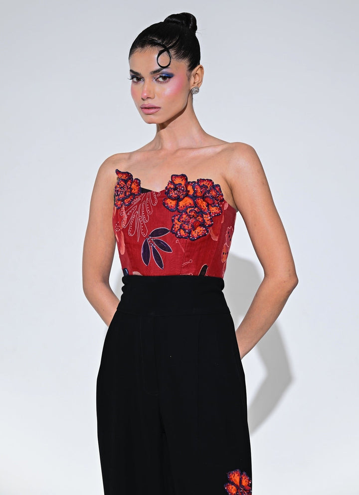 Juhi Bengani Red And Black Organza Corset JumpsuitFabilicious Fashion