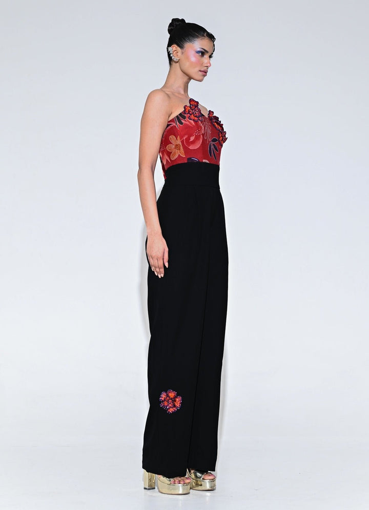 Juhi Bengani Red And Black Organza Corset JumpsuitFabilicious Fashion