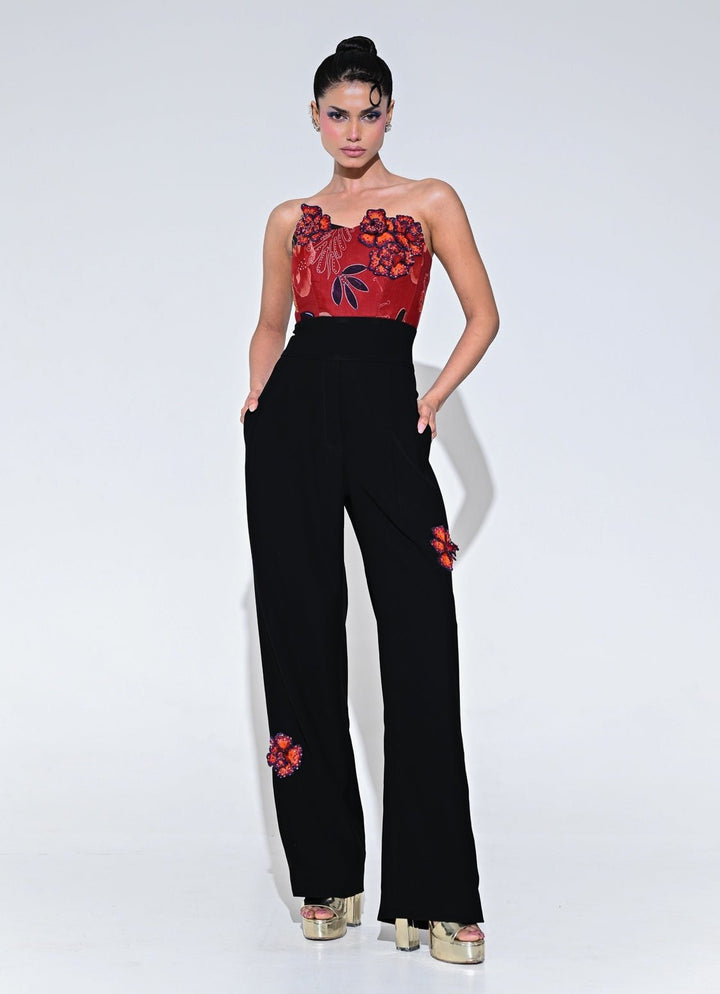 Juhi Bengani Red And Black Organza Corset JumpsuitFabilicious Fashion