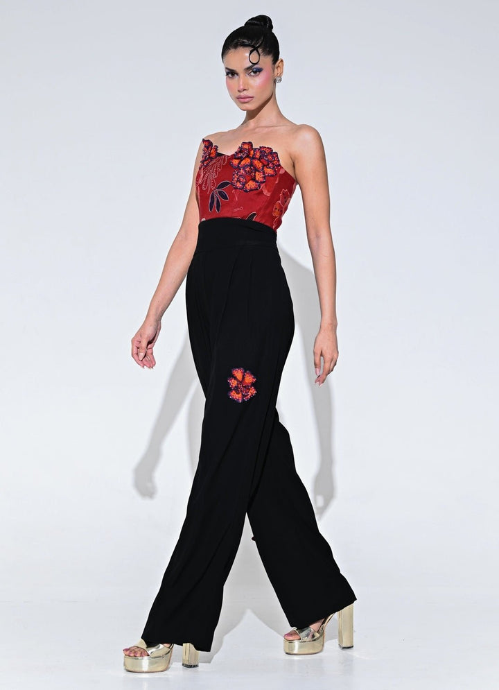 Juhi Bengani Red And Black Organza Corset JumpsuitFabilicious Fashion