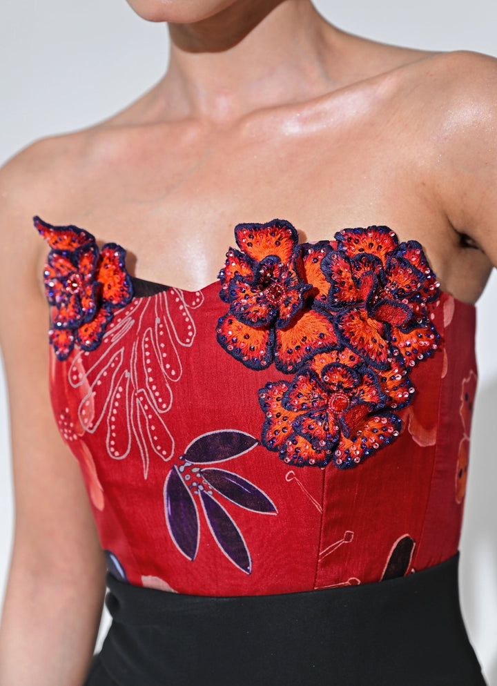 Juhi Bengani Red And Black Organza Corset JumpsuitFabilicious Fashion