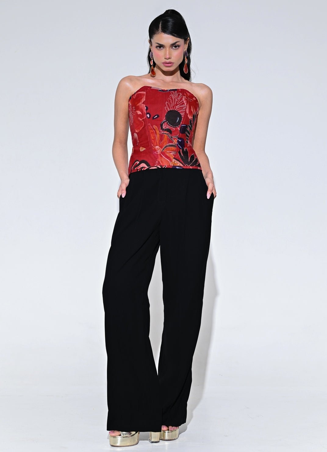 Red And Black Organza Corset Pants Set Juhi Bengani - Fabilicious Fashion