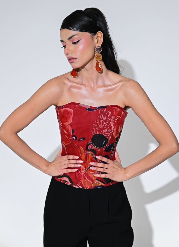 Red And Black Organza Corset Pants Set Juhi Bengani - Fabilicious Fashion