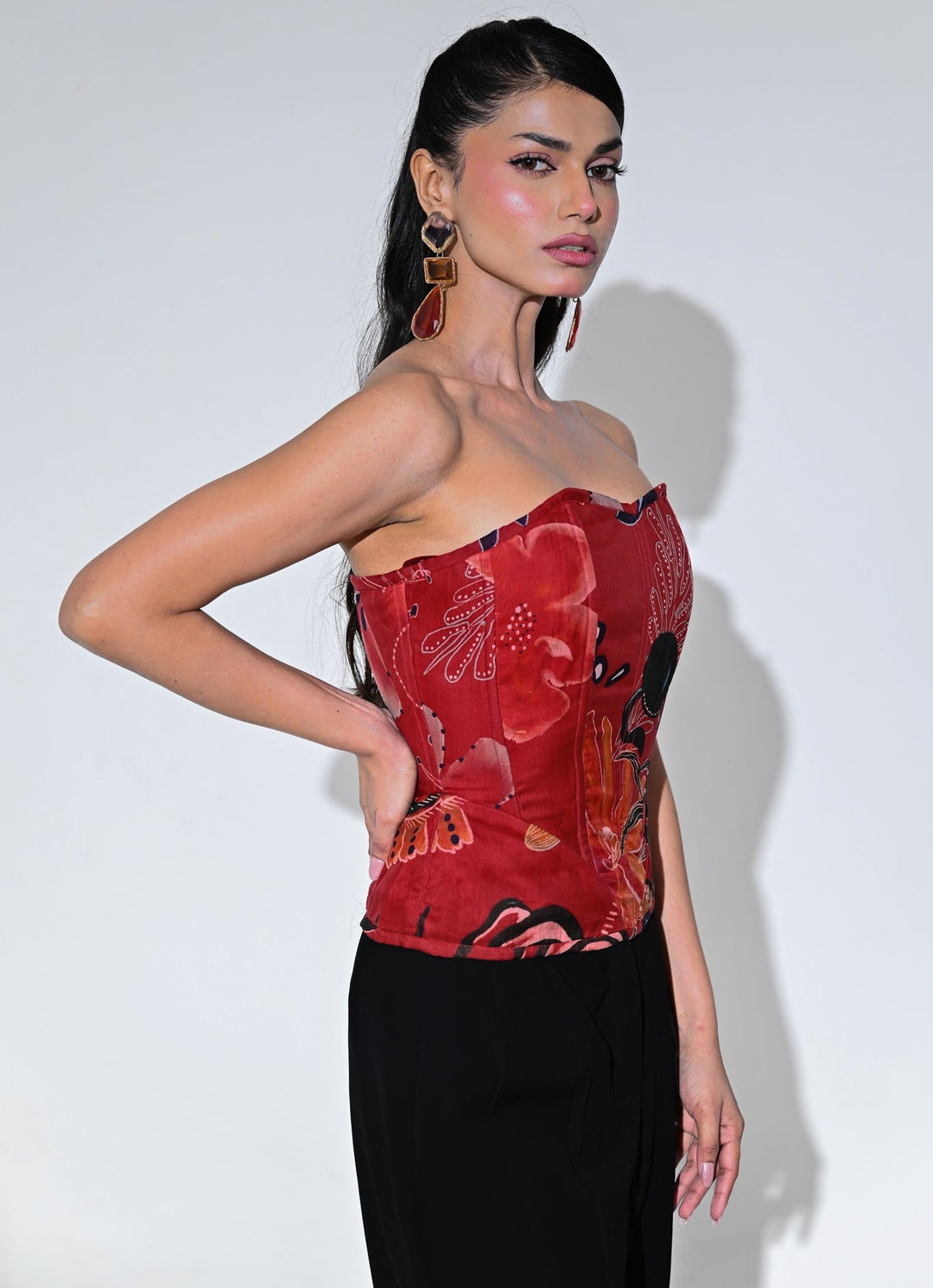 Red And Black Organza Corset Pants Set Juhi Bengani - Fabilicious Fashion