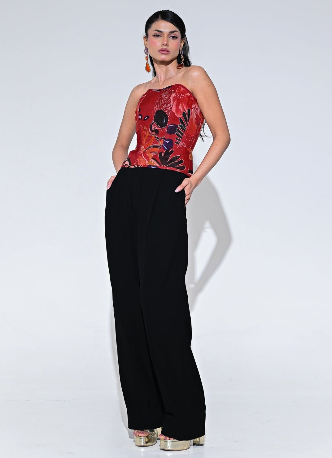 Red And Black Organza Corset Pants Set Juhi Bengani - Fabilicious Fashion