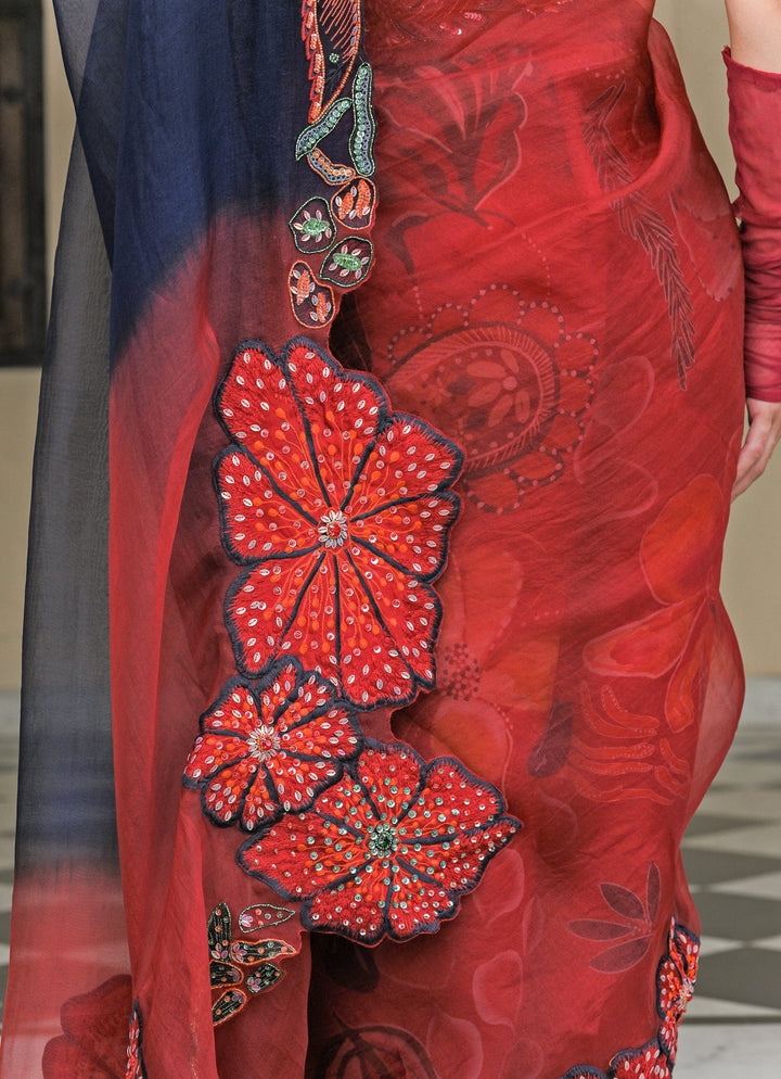 Juhi Bengani Red And Black Organza Saree With CorsetFabilicious Fashion