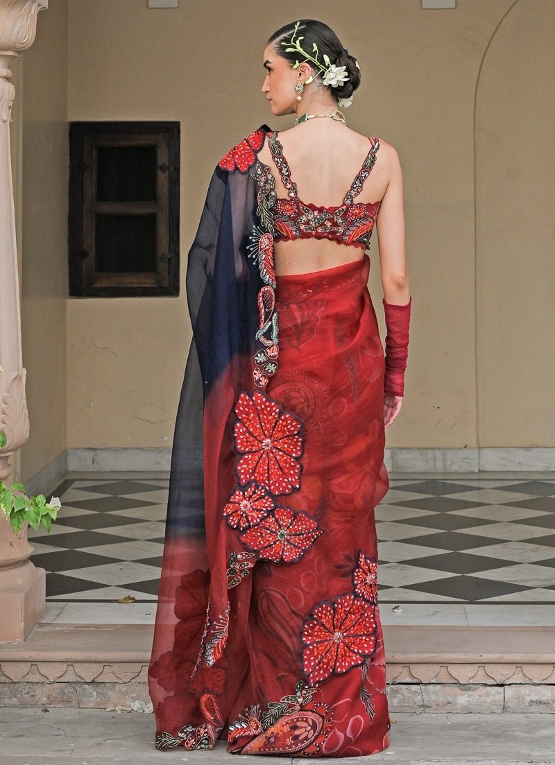 Juhi Bengani Red And Black Organza Saree With CorsetFabilicious Fashion