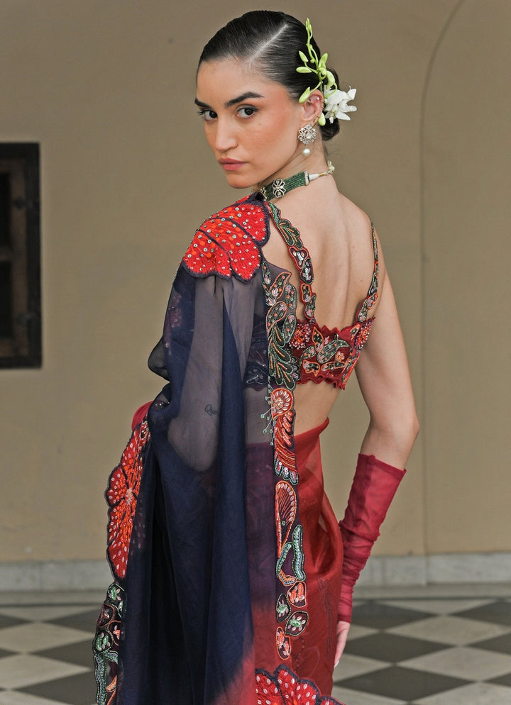Juhi Bengani Red And Black Organza Saree With CorsetFabilicious Fashion