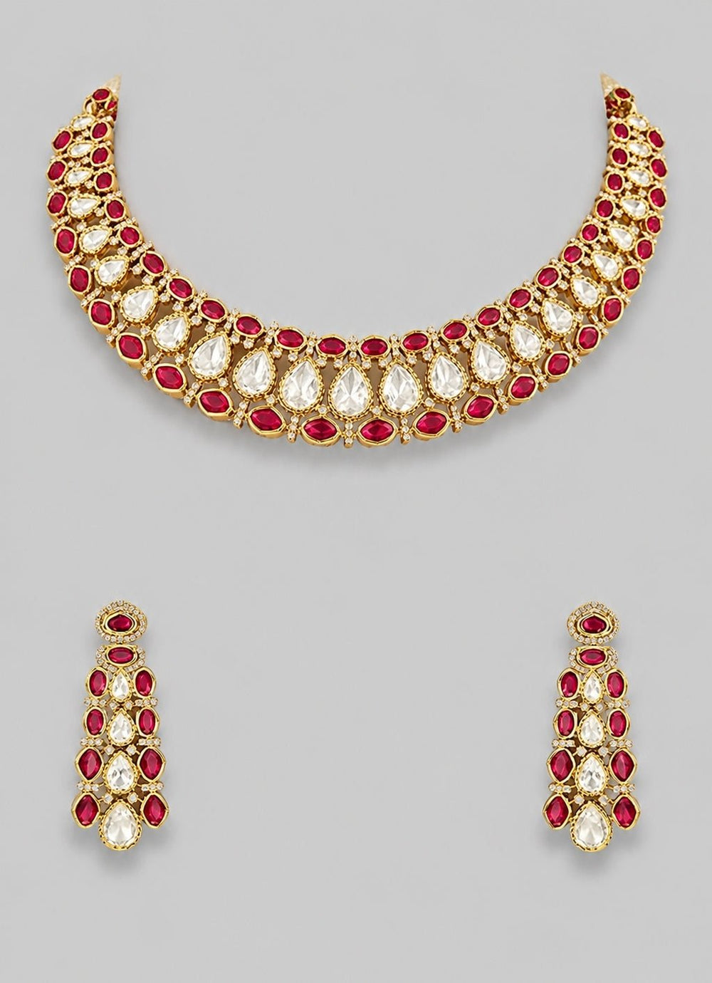 Zevar by Geeta Red And Gold Kundan Necklace SetFabilicious Fashion