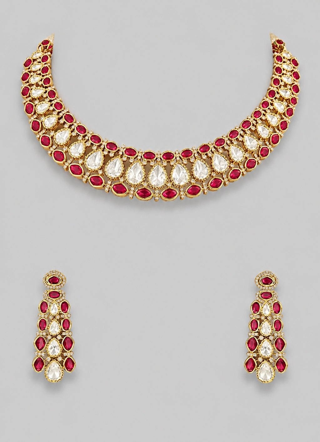 Zevar by Geeta Red And Gold Kundan Necklace SetFabilicious Fashion
