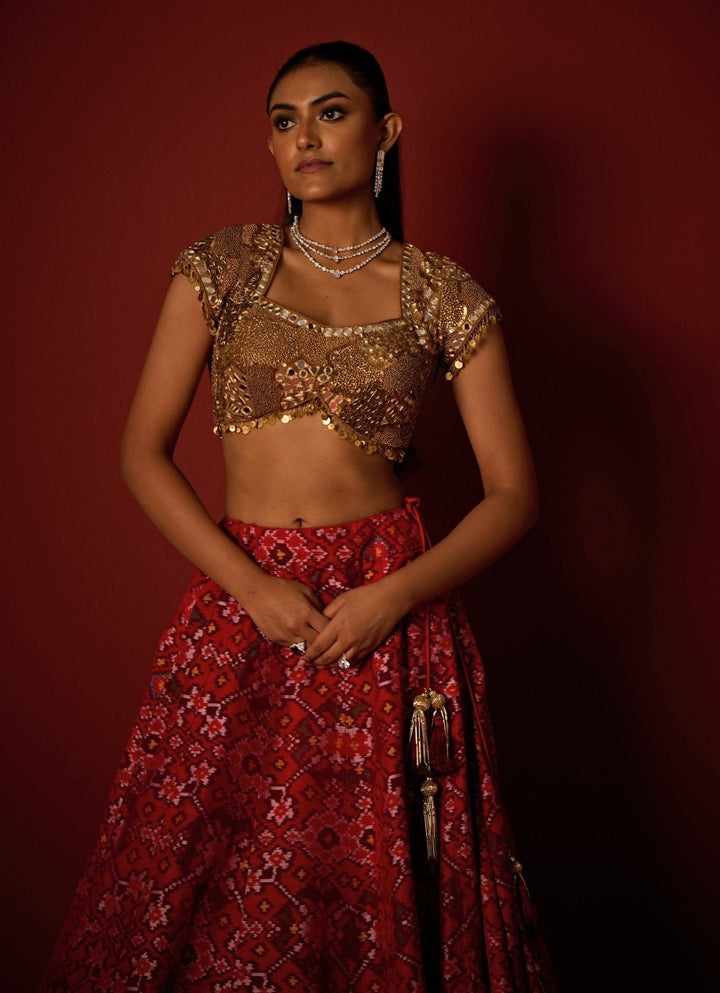 Red And Gold Patola Silk Lehenga Set Twenty Nine - Fabilicious Fashion