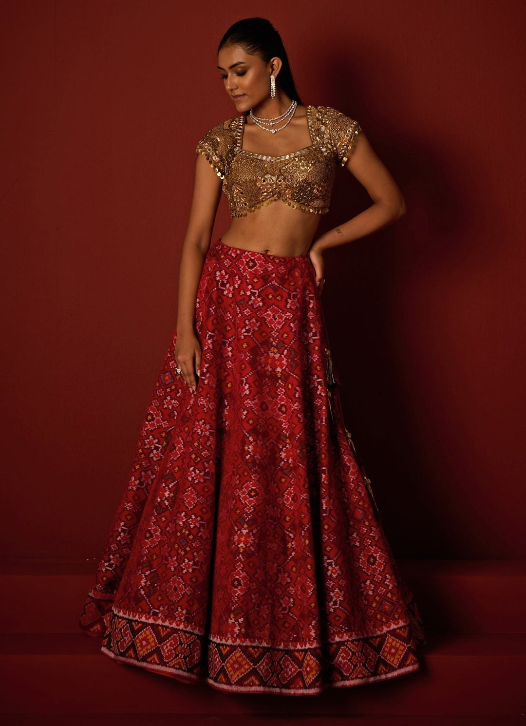 Red And Gold Patola Silk Lehenga Set Twenty Nine - Fabilicious Fashion