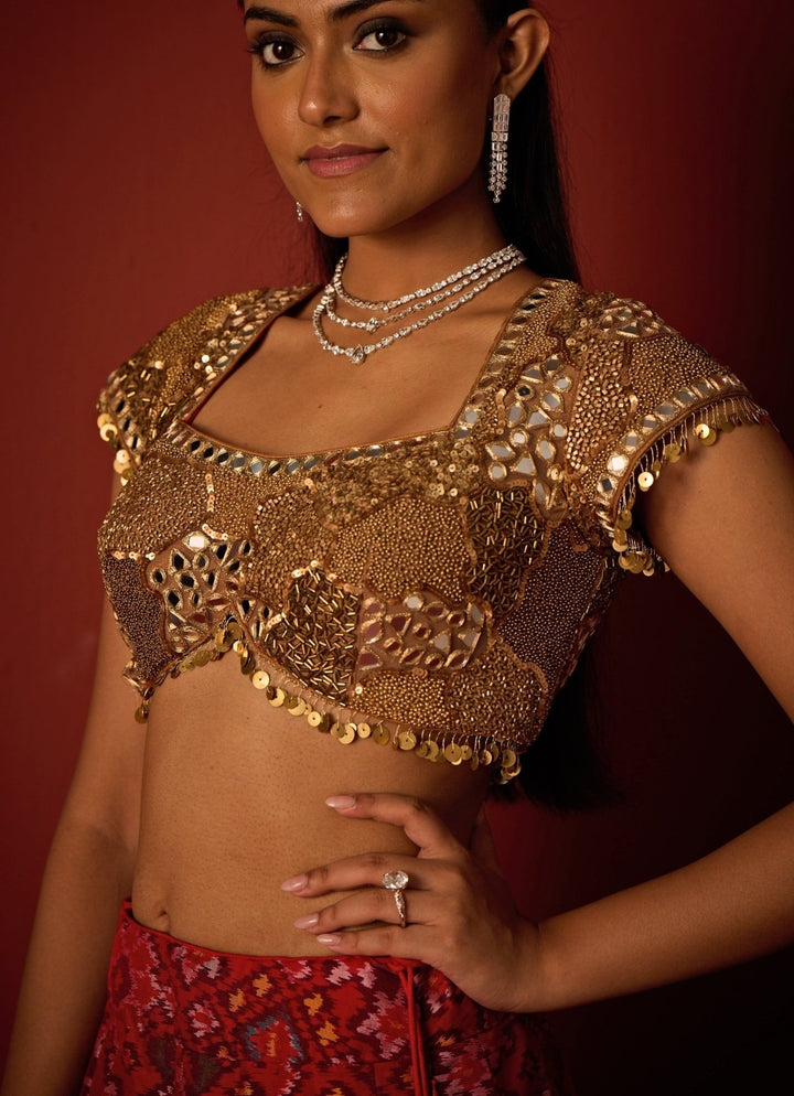 Red And Gold Patola Silk Lehenga Set Twenty Nine - Fabilicious Fashion