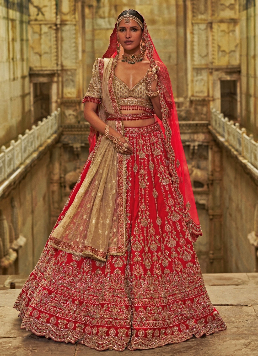 Red And Gold Raw Silk Lehenga Set Nitika Gujral - Fabilicious Fashion
