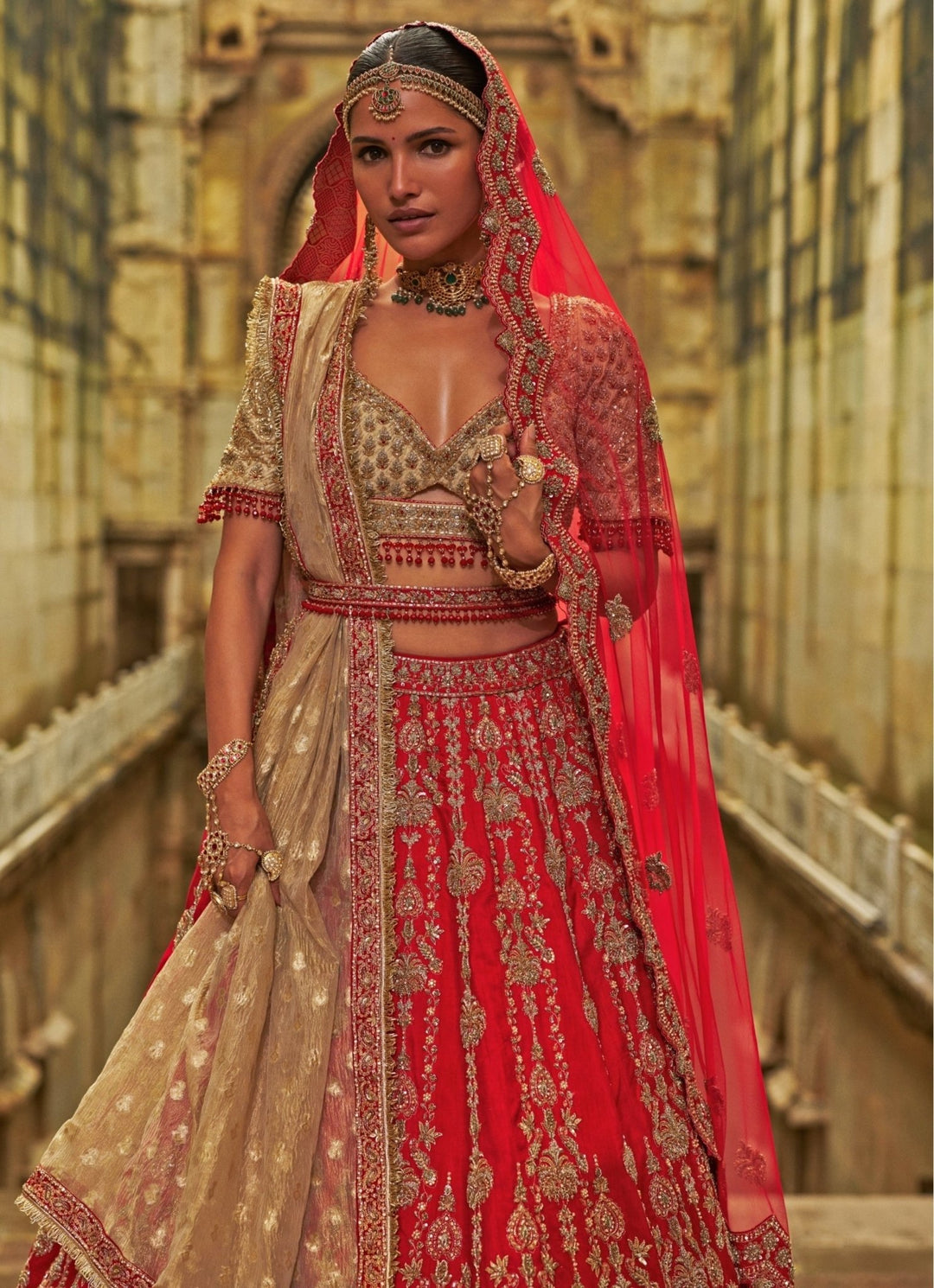 Red And Gold Raw Silk Lehenga Set Nitika Gujral - Fabilicious Fashion
