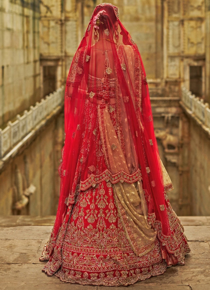 Red And Gold Raw Silk Lehenga Set Nitika Gujral - Fabilicious Fashion