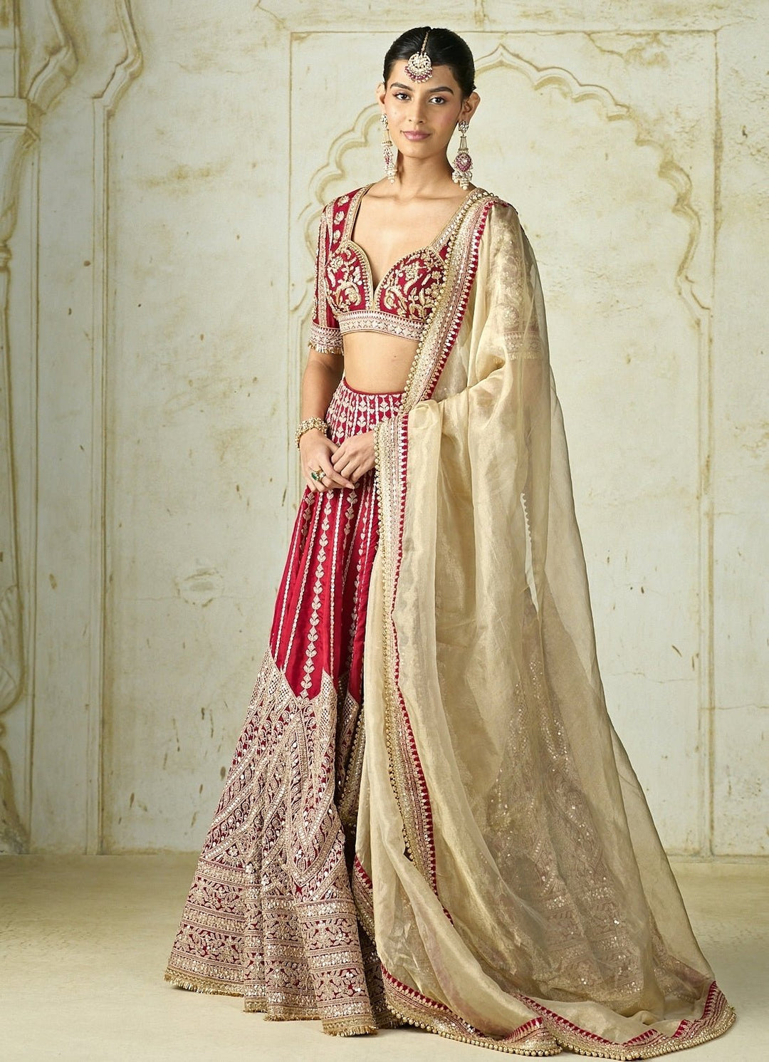Gopi Vaid Red And Gold Tussar Bridal Lehenga SetFabilicious Fashion