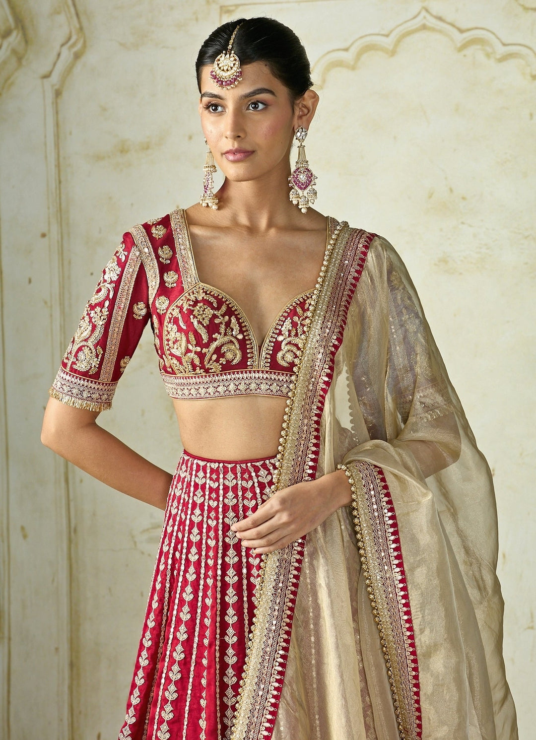 Gopi Vaid Red And Gold Tussar Bridal Lehenga SetFabilicious Fashion