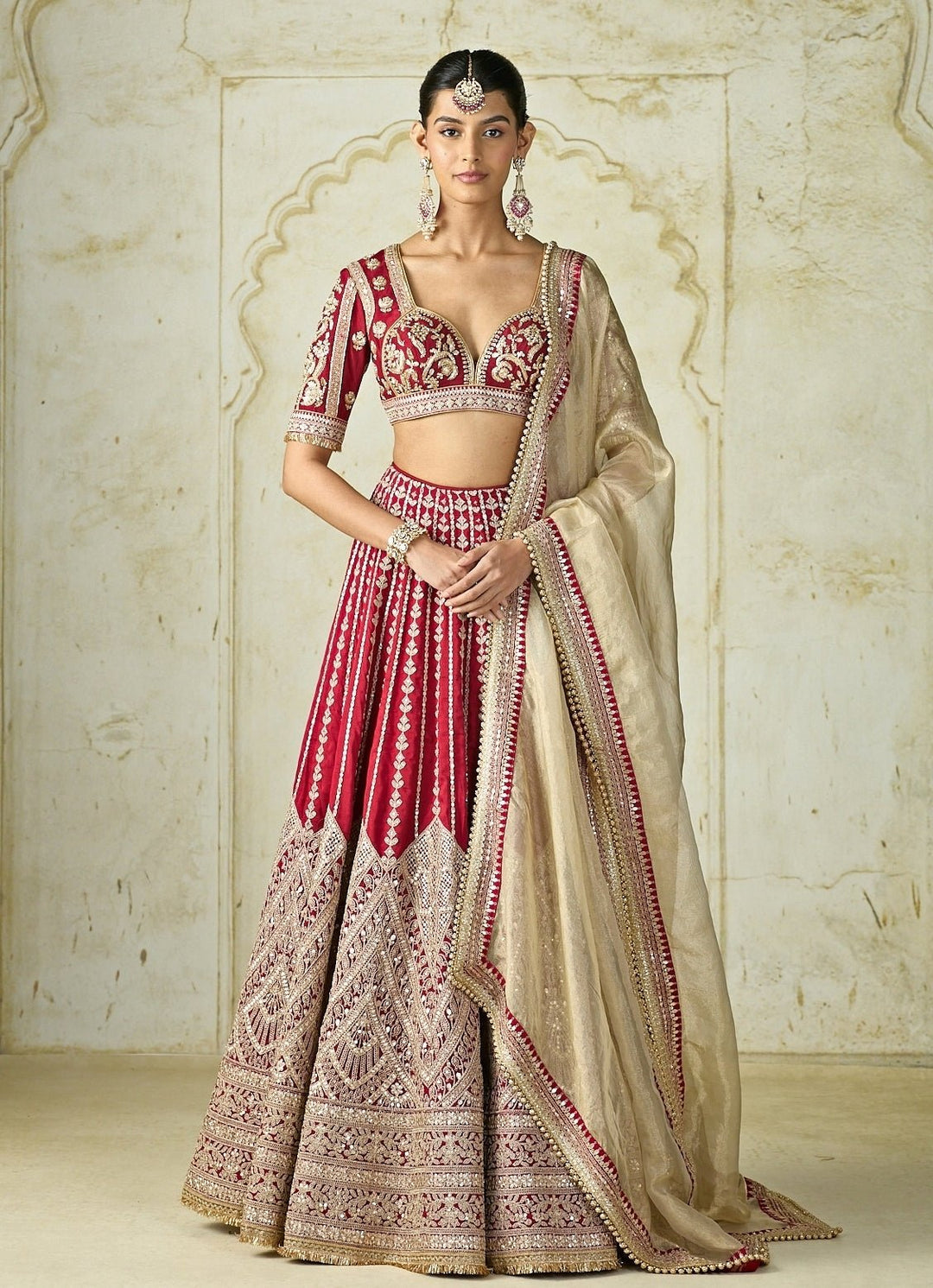 Gopi Vaid Red And Gold Tussar Bridal Lehenga SetFabilicious Fashion