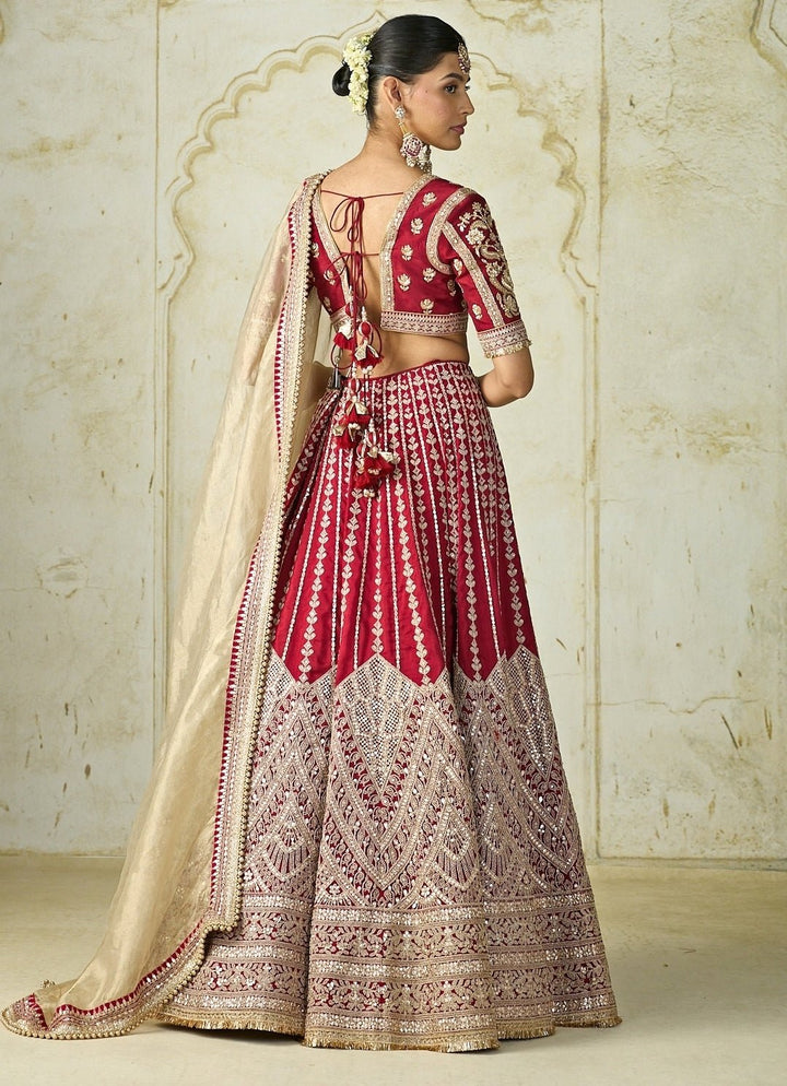 Gopi Vaid Red And Gold Tussar Bridal Lehenga SetFabilicious Fashion
