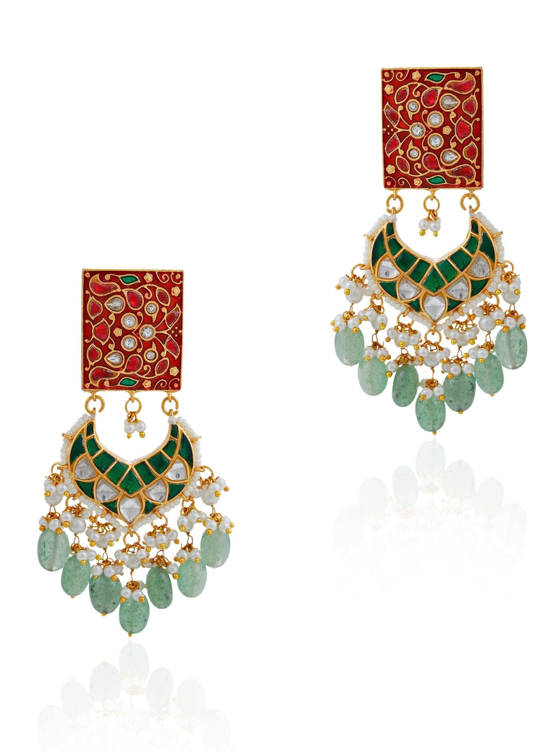 Red and Green Beaded Statement Earrings Riana by Shikha Jindal - Fabilicious Fashion