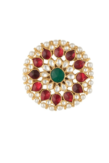 Red And Green Flower Ring Riana by Shikha Jindal - Fabilicious Fashion