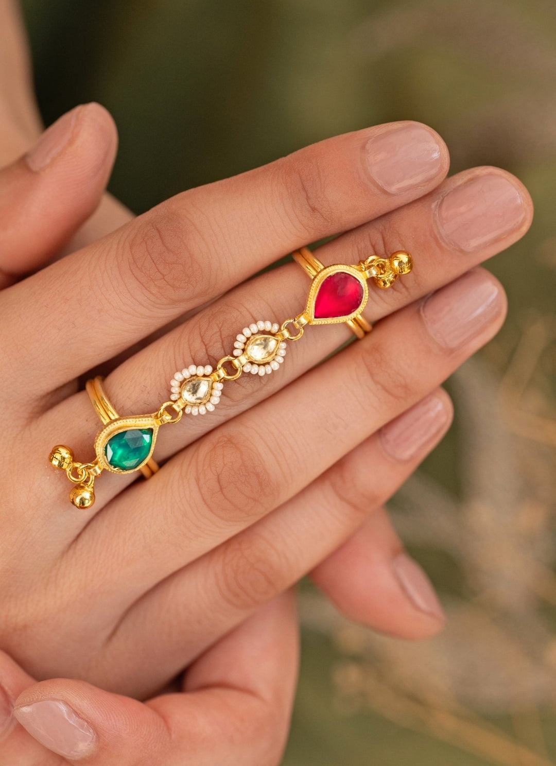 Do Taara Red And Green Kundan RingFabilicious Fashion