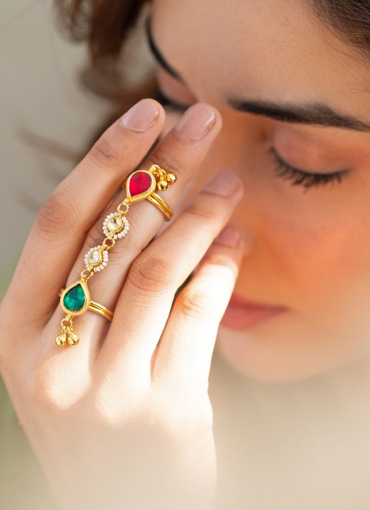 Do Taara Red And Green Kundan RingFabilicious Fashion